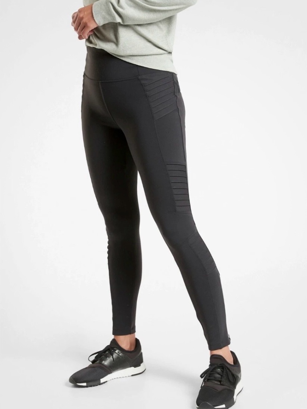 Athleta Delancy Moto Black High-Rise Ribbed Panel Tight Leggings Women's 1X